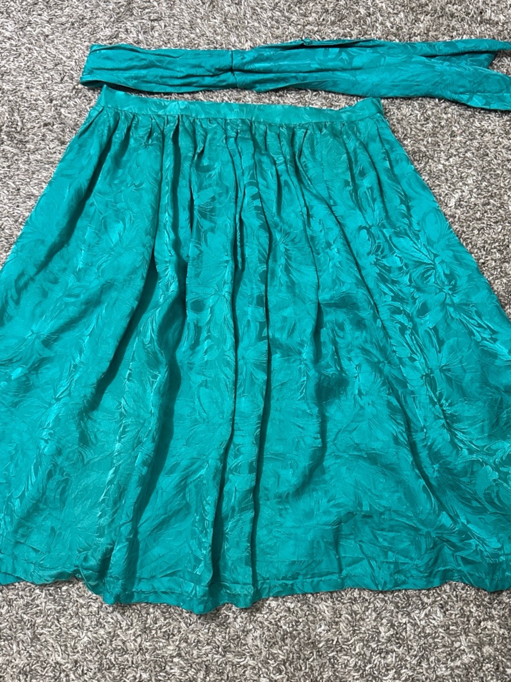 Teal Floral Jacquard Circle Skirt with Matching Sash